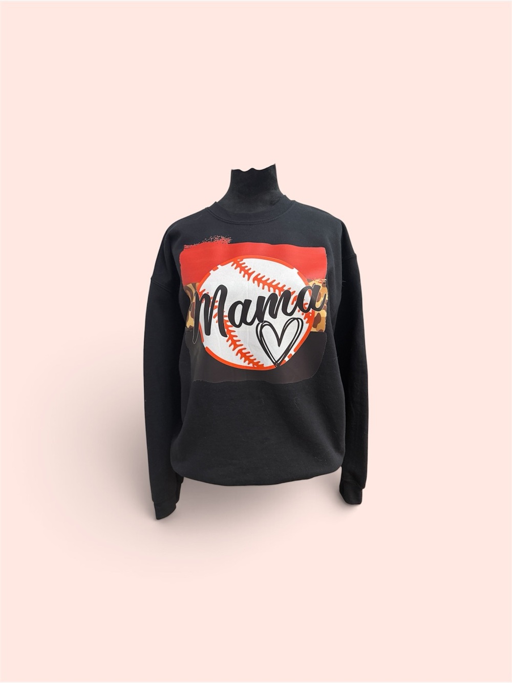 Gildan Black 'Mama' Baseball Graphic Sweatshirt with Red Accent